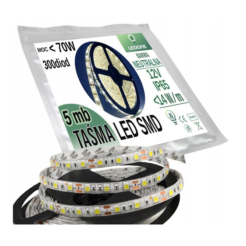 TAŚMA 300 LED 5050 SMD 5m NEUTRALNA Wodoodporna