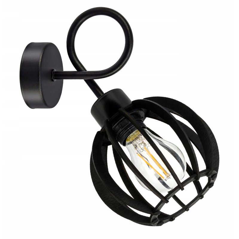 LAMPA KINKIET czarny na 1x E27 ścienny stały loft KULA Drewno czarne