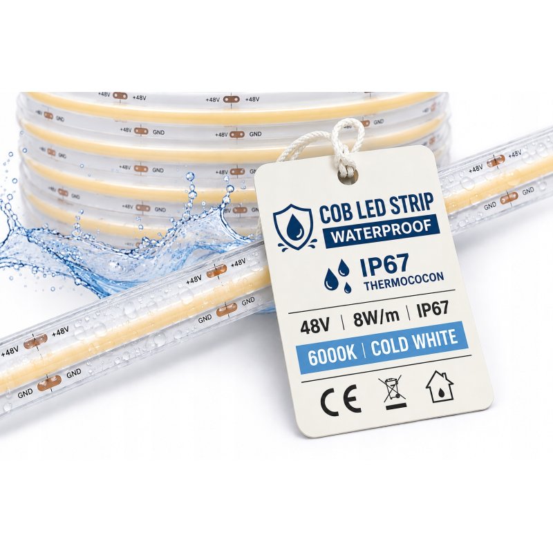 1mb TAŚMA LED COB 48V 8W IP67 NEON PRO linia ZIMNA termococon wodoodporna