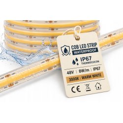 1mb TAŚMA LED COB 48V 8W IP67 NEON PRO linia CIEPŁA termococon wodoodporna