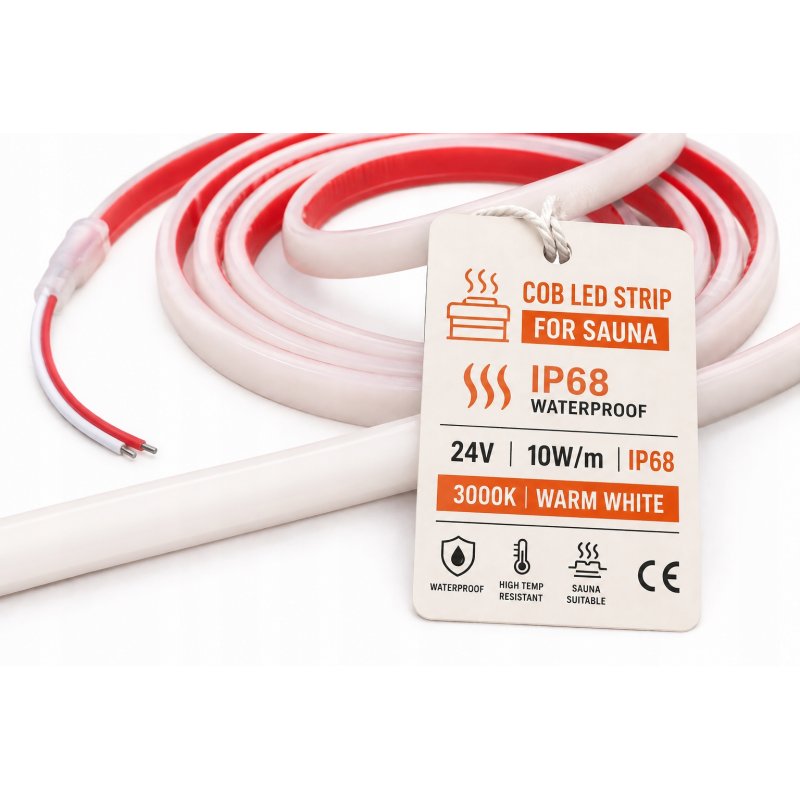 Taśma LED COB 24V 480 d. 3000K 10W/m IP68 5m do sauny basenu oczka wodnego