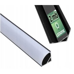 Zestaw 2mb Profil aluminiowy NAROŻNY czarny Szeroki kąt + Klosz MLECZNY