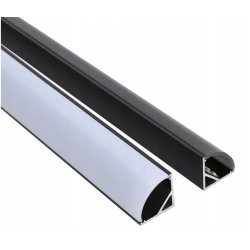 Zestaw 2mb Profil aluminiowy NAROŻNY czarny Szeroki kąt + Klosz MLECZNY