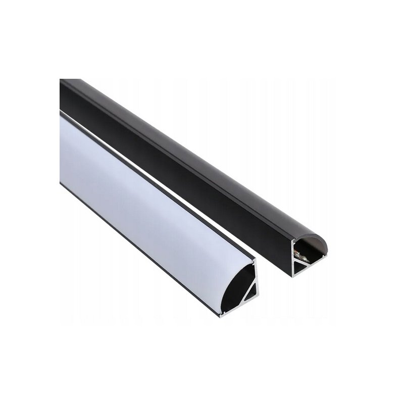 Zestaw 2mb Profil aluminiowy NAROŻNY czarny Szeroki kąt + Klosz MLECZNY