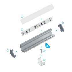 PROFIL ALUMINIOWY NAROŻNY typ C CZARNY do LED 2m