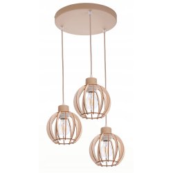 LAMPA WISZACA sufitowa zwis żyrandol E27 KASZMIR beż ecru klosz KULA drewno