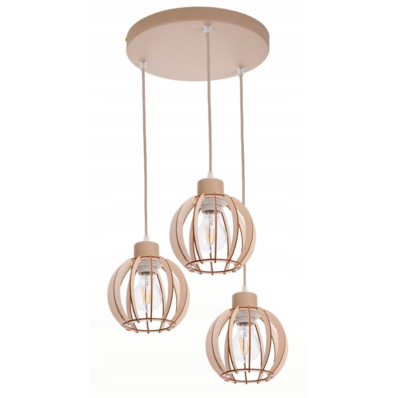 LAMPA WISZACA sufitowa zwis żyrandol E27 KASZMIR beż ecru klosz KULA drewno