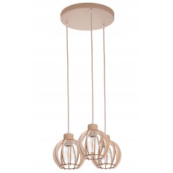LAMPA WISZACA sufitowa zwis żyrandol E27 KASZMIR beż ecru klosz KULA drewno