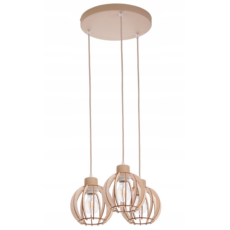 LAMPA WISZACA sufitowa zwis żyrandol E27 KASZMIR beż ecru klosz KULA drewno