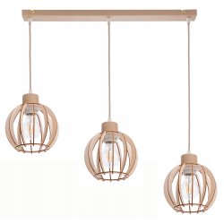 LAMPA WISZACA sufitowa zwis żyrandol E27 KASZMIR beż ecru klosz KULA drewno