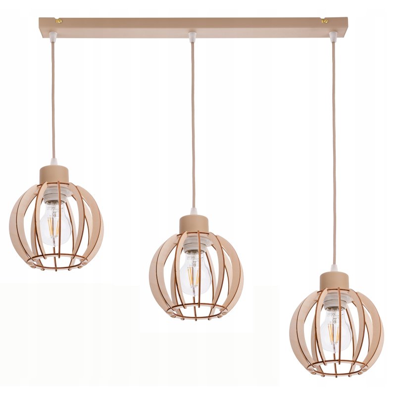 LAMPA WISZACA sufitowa zwis żyrandol E27 KASZMIR beż ecru klosz KULA drewno