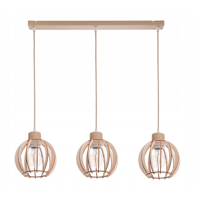 LAMPA WISZACA sufitowa zwis żyrandol E27 KASZMIR beż ecru klosz KULA drewno