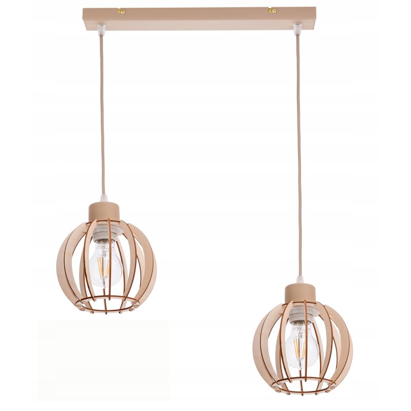 LAMPA WISZACA sufitowa zwis żyrandol E27 KASZMIR beż ecru klosz KULA drewno