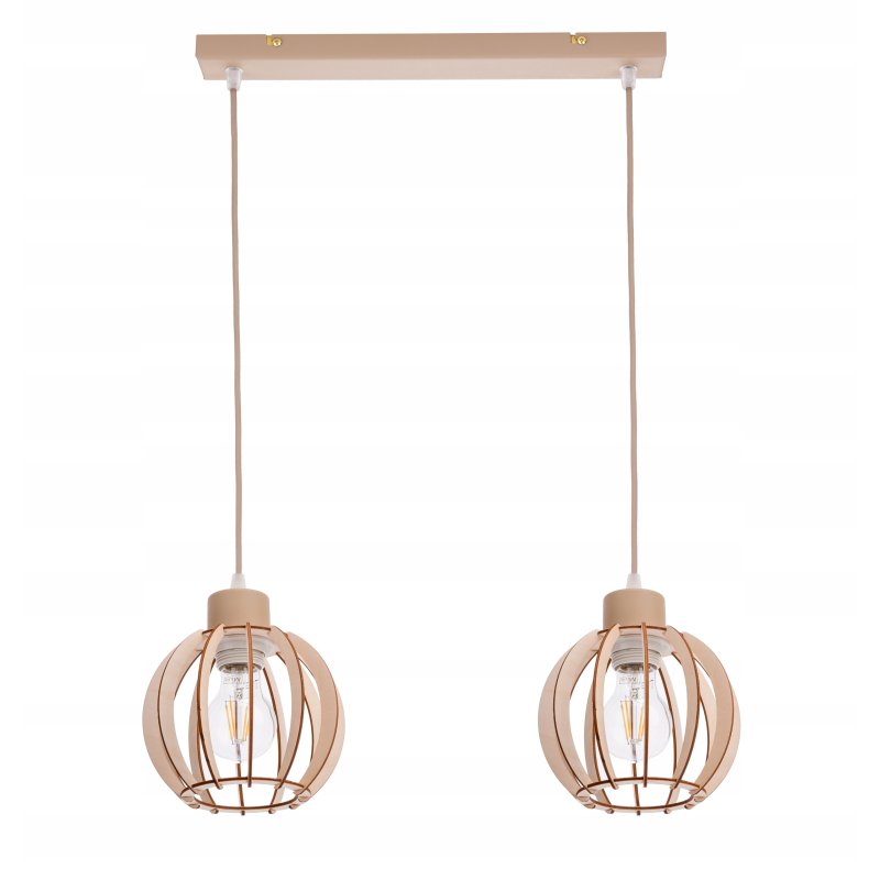 LAMPA WISZACA sufitowa zwis żyrandol E27 KASZMIR beż ecru klosz KULA drewno