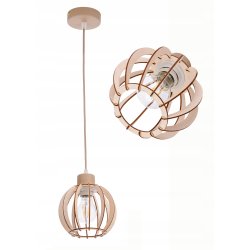 LAMPA WISZACA sufitowa zwis żyrandol E27 KASZMIR beż ecru klosz KULA drewno
