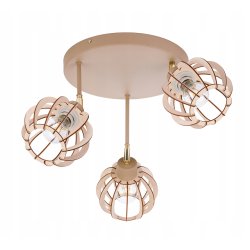 LAMPA WISZĄCA SUFITOWA PLAFON ŻYRANDOL RUCH 3x E27 KASZMIR beż klosz DREWNO
