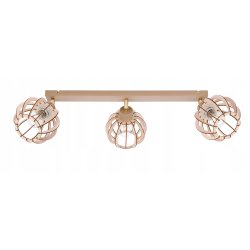 LAMPA WISZĄCA SUFITOWA PLAFON ŻYRANDOL RUCH 3x E27 KASZMIR beż klosz DREWNO