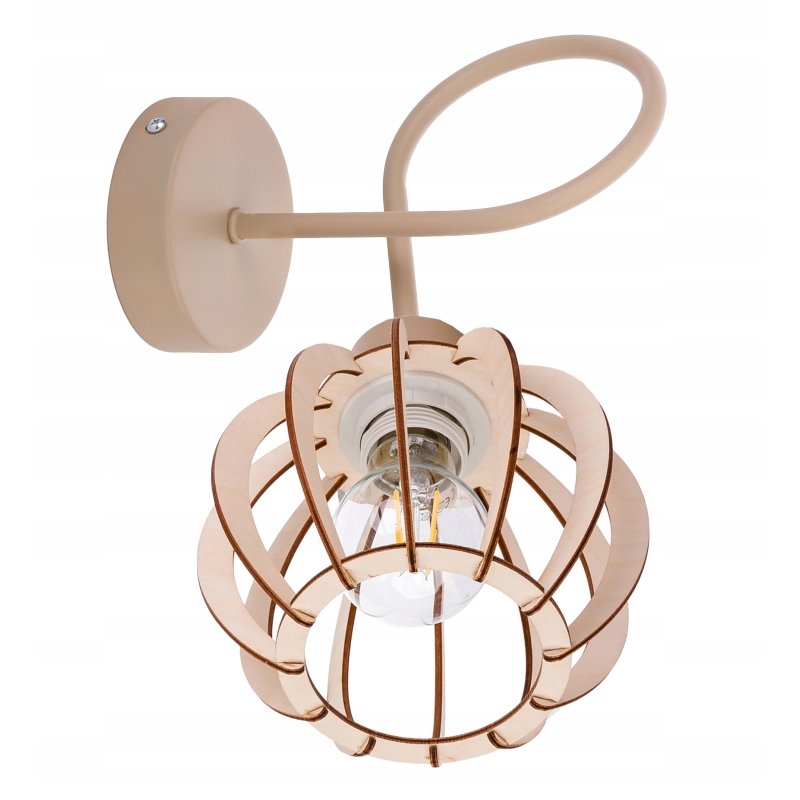 LAMPA sufitowa KINKIET ścienny stały na E27 KASZMIR beż ecru klosz DREWNO