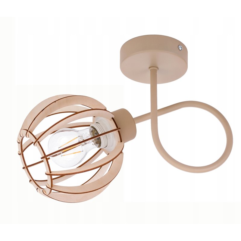 LAMPA sufitowa KINKIET ścienny stały na E27 KASZMIR beż ecru klosz DREWNO