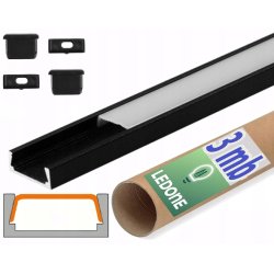 PROFIL aluminiowy NAWIERZCHNIOWY czarny + KLOSZ mleczny zaślepki 3m do led