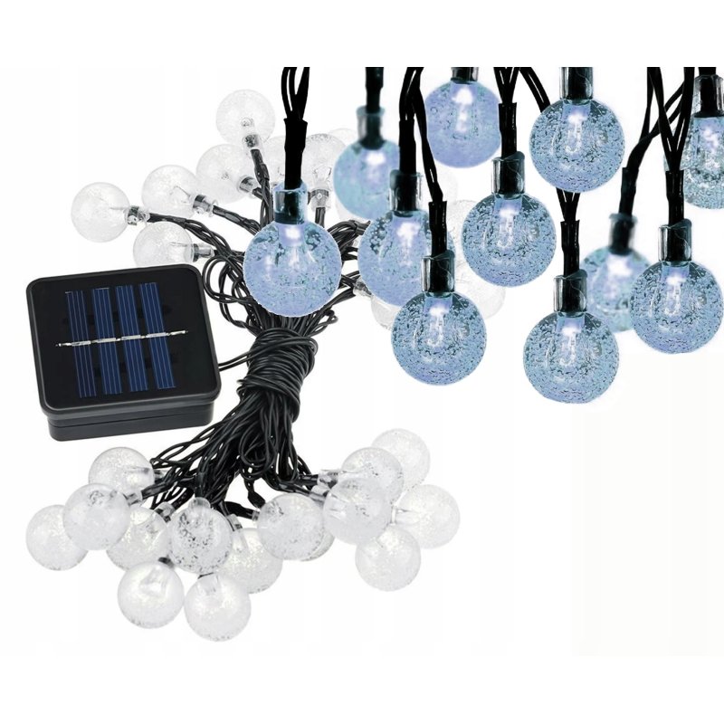 GIRLANDA solarna ZIMNA Lampki ogrodowe SOLARNE 50 LED kulki ZIMNE 10m
