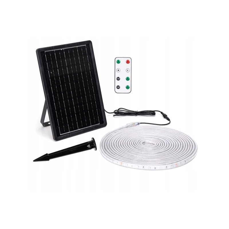 Taśma SOLARNA LED biała ZIMNA 10m 100W IP65 hermetyk z pilotem zewnętrzna
