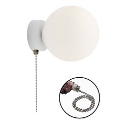 LAMPA ścienna KINKIET z włącznikiem on/off łańcuszkowym SZKLANY KLOSZ KULA