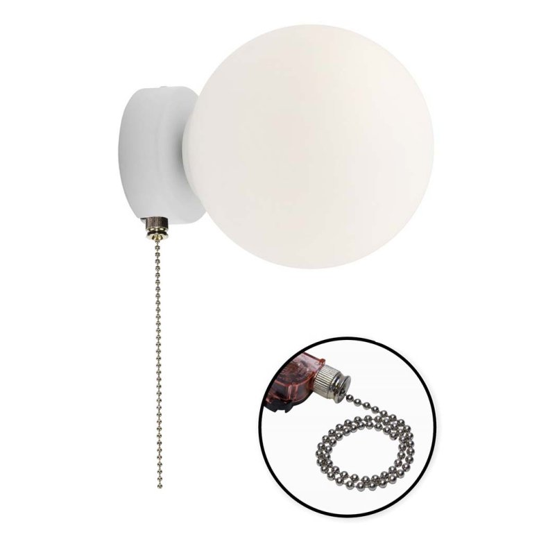 LAMPA ścienna KINKIET z włącznikiem on/off łańcuszkowym SZKLANY KLOSZ KULA