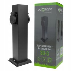 SŁUPEK ogrodowy zasilający port na 2 gniazda 230V z/Uz IP44 30cm czarny