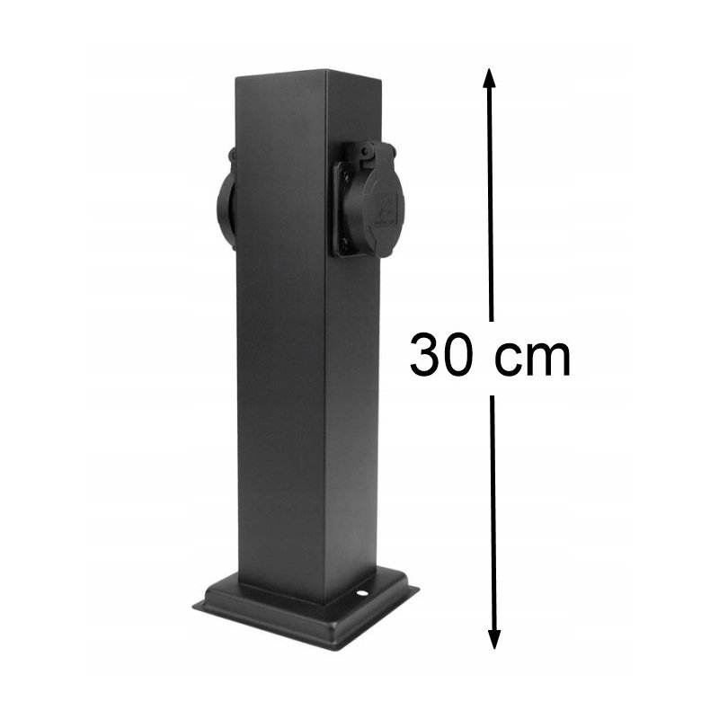 SŁUPEK ogrodowy zasilający port na 2 gniazda 230V z/Uz IP44 30cm czarny