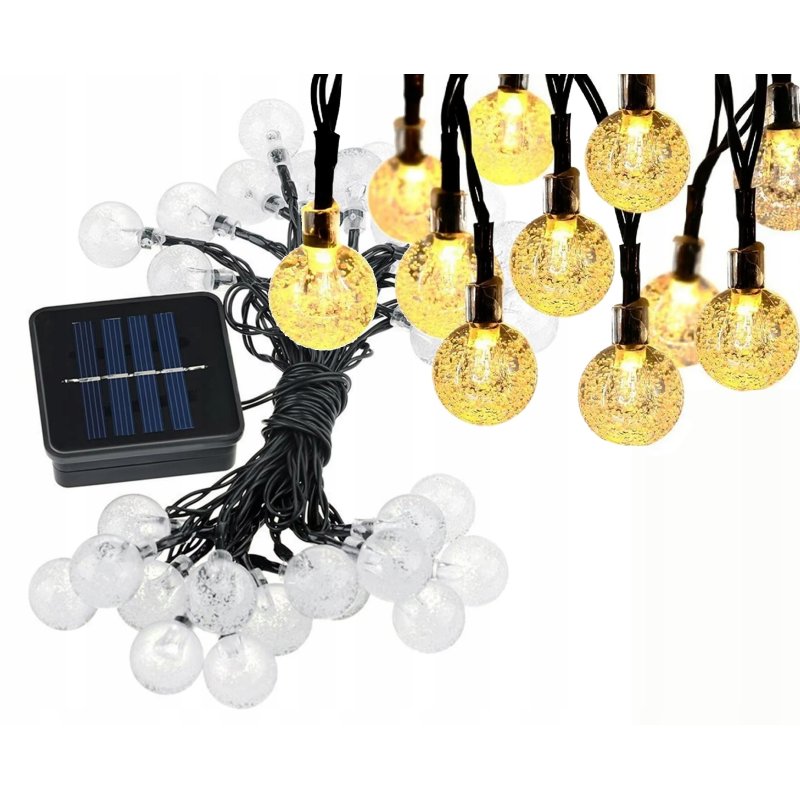 GIRLANDA solarna CIEPŁA Lampki ogrodowe SOLARNE 50 LED kulki CIEPŁE 10m