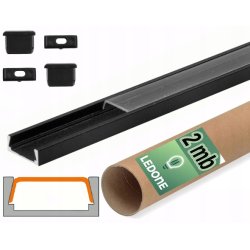 PROFIL aluminiowy NAWIERZCHNIOWY czarny + KLOSZ CLEAR zaślepki 2m do led