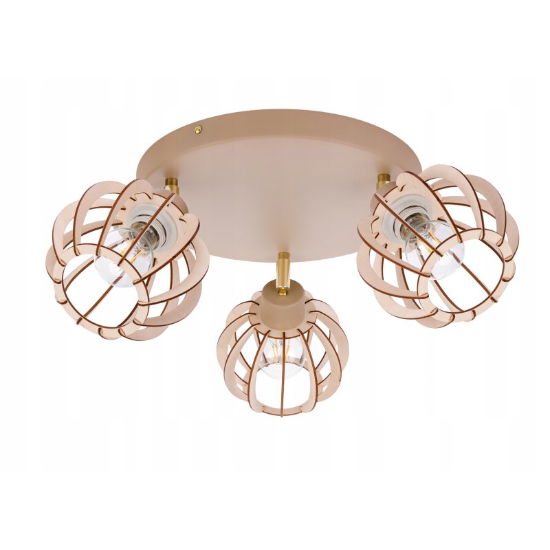 LAMPA WISZĄCA SUFITOWA PLAFON ŻYRANDOL RUCH 3x E27 KASZMIR beż klosz DREWNO