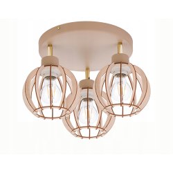 LAMPA WISZĄCA SUFITOWA PLAFON ŻYRANDOL RUCH 3x E27 KASZMIR beż klosz DREWNO