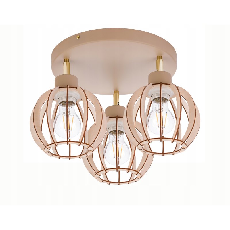 LAMPA WISZĄCA SUFITOWA PLAFON ŻYRANDOL RUCH 3x E27 KASZMIR beż klosz DREWNO
