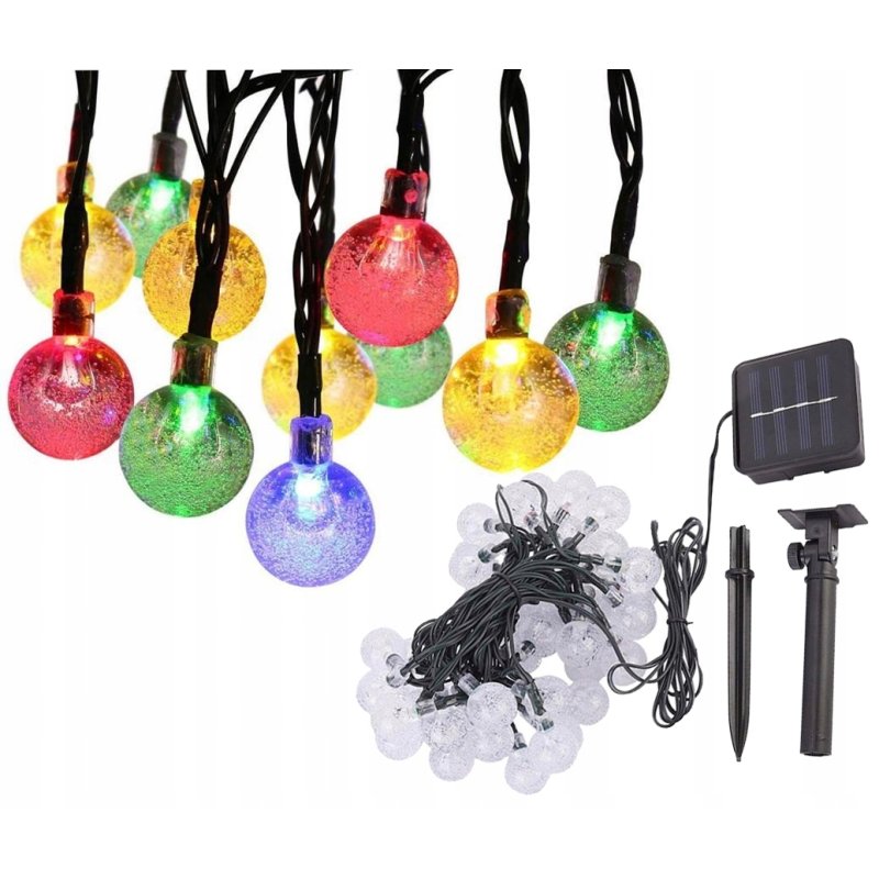 GIRLANDA solarna RGB Lampki ogrodowe SOLARNE 50 LED kulki Multikolor 10m