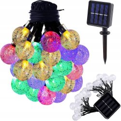 GIRLANDA solarna RGB Lampki ogrodowe SOLARNE 50 LED kulki Multikolor 10m