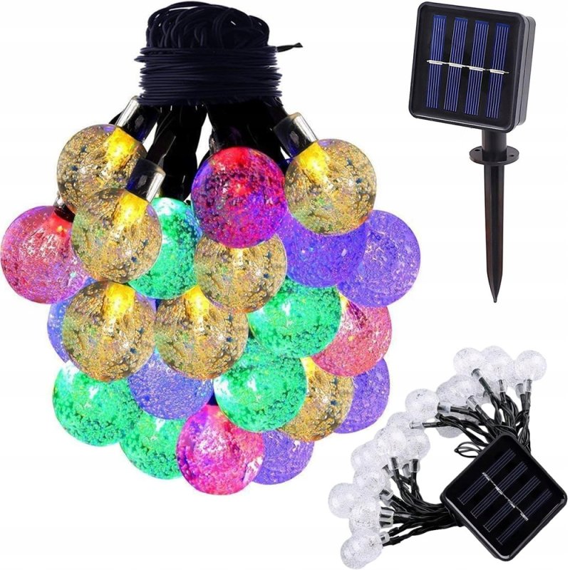 GIRLANDA solarna RGB Lampki ogrodowe SOLARNE 50 LED kulki Multikolor 10m