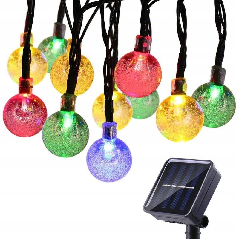 GIRLANDA solarna RGB Lampki ogrodowe SOLARNE 50 LED kulki Multikolor 10m