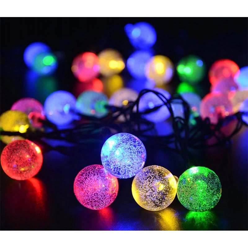 GIRLANDA solarna RGB Lampki ogrodowe SOLARNE 50 LED kulki Multikolor 10m