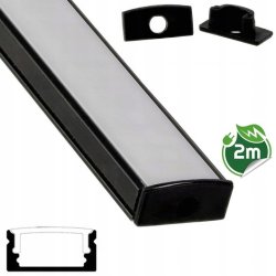 Profil ALUMINIOWY nawierzchniowy CZARNY do taśm LED 2m + klosz mleczny kpl