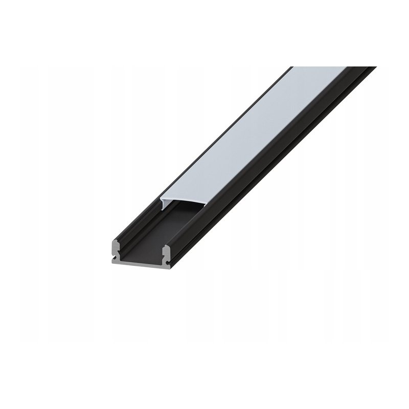 Profil ALUMINIOWY nawierzchniowy CZARNY do taśm LED 2m + klosz mleczny kpl
