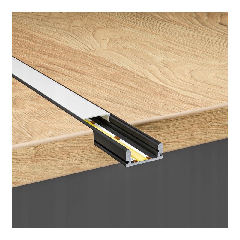 Profil ALUMINIOWY nawierzchniowy CZARNY do taśm LED 2m + klosz mleczny kpl
