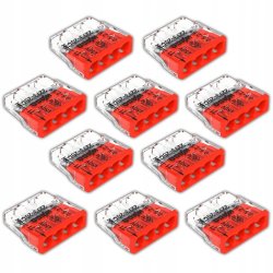 10 x Szybkozłączka kostka WAGO 4-torowa na drut 4x0,5mm-2,5mm zaciskowa