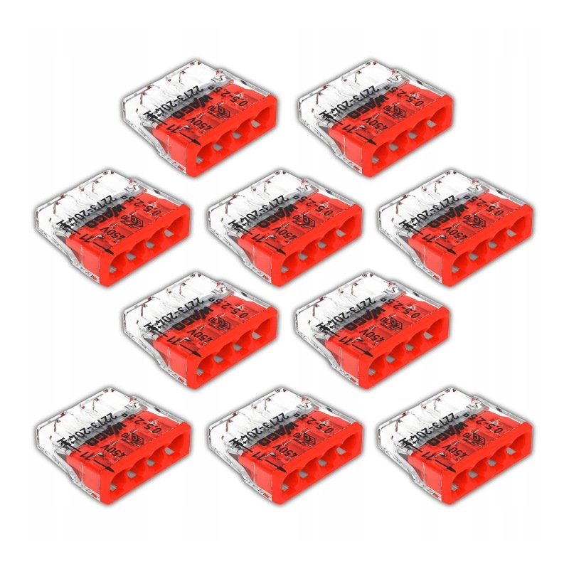 10 x Szybkozłączka kostka WAGO 4-torowa na drut 4x0,5mm-2,5mm zaciskowa