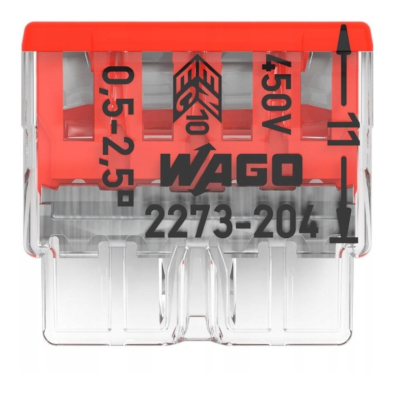 10 x Szybkozłączka kostka WAGO 4-torowa na drut 4x0,5mm-2,5mm zaciskowa