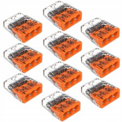 10 x Szybkozłączka kostka WAGO 3-torowa na drut 3x0,5mm-2,5mm zaciskowa