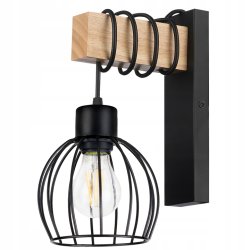 Lampa Kinkiet Ścienny drewniany LED Zwis na kablu klosz 1xE27 LOFT Czarny