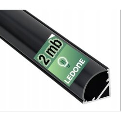 Zestaw 2mb Profil aluminiowy NAROŻNY czarny Szeroki kąt + Klosz ciemny