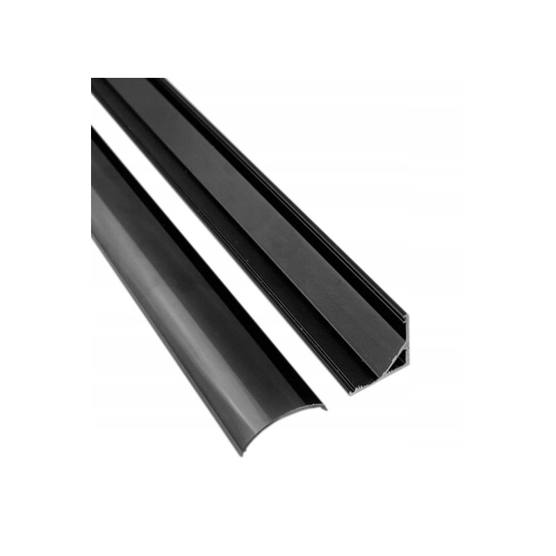Zestaw 2mb Profil aluminiowy NAROŻNY czarny Szeroki kąt + Klosz ciemny